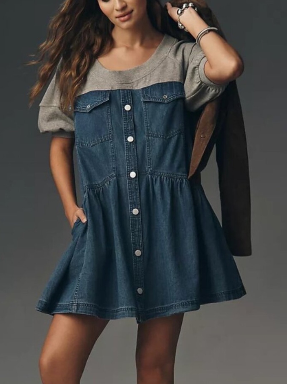 Anthropologie Pilcro Denim Sweatshirt Twofer Swing Dress Medium M